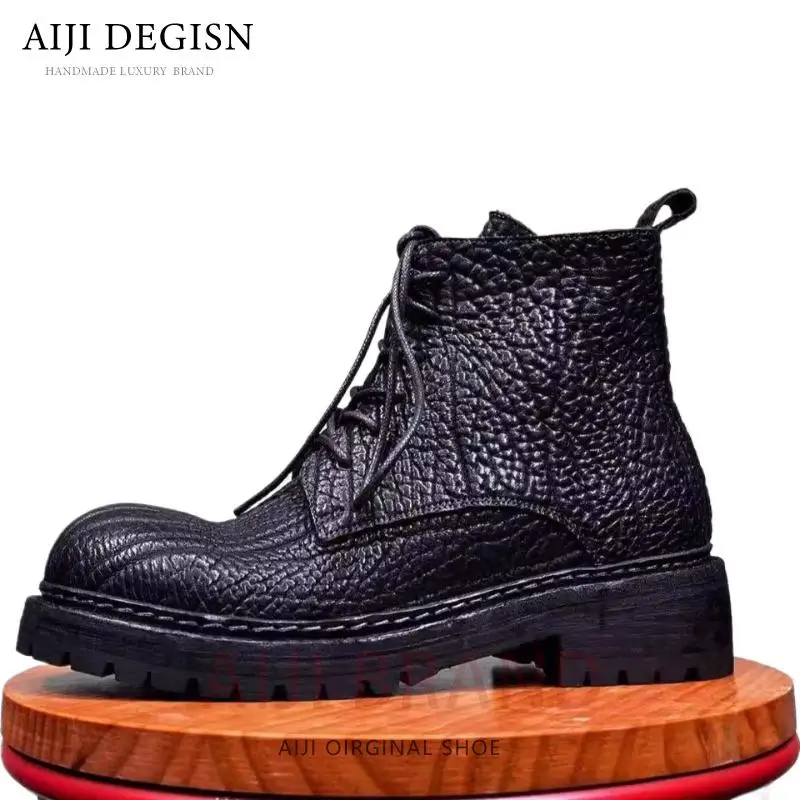 British Style Black Lace Up High Top Shoes Men's Genuine Leather Thick Sole Desert Motorcycle Boots Male Cowhide Ankle Boots
British Style Black Lace Up High Top Shoes Men's Genuine Leather Thick Sole Desert Motorcycle Boots Male Cowhide Ankle Boots