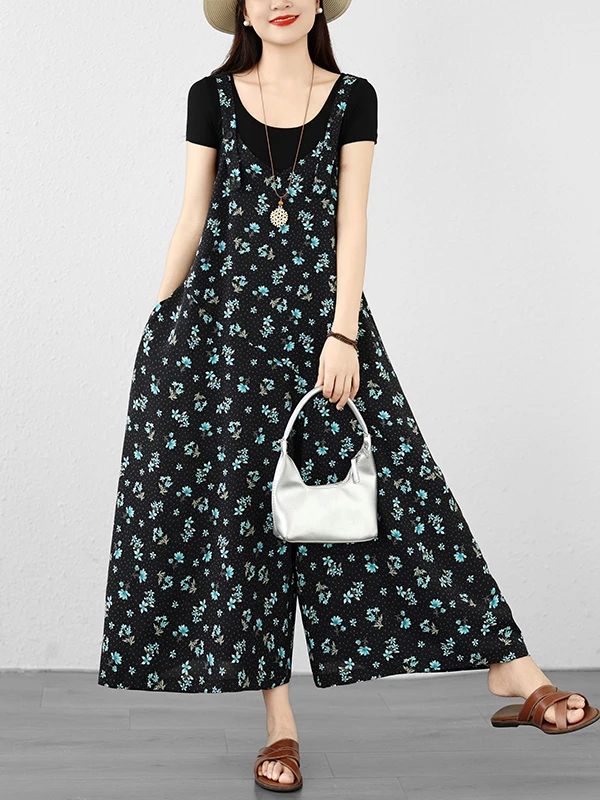 Retro Loose Wide Leg Jumpsuit Women's Summer Casual V-Neck Strap Pants Elegant plus Size Fashionable Printed Natural Waist
Retro Loose Wide Leg Jumpsuit Women's Summer Casual V-Neck Strap Pants Elegant plus Size Fashionable Printed Natural Waist