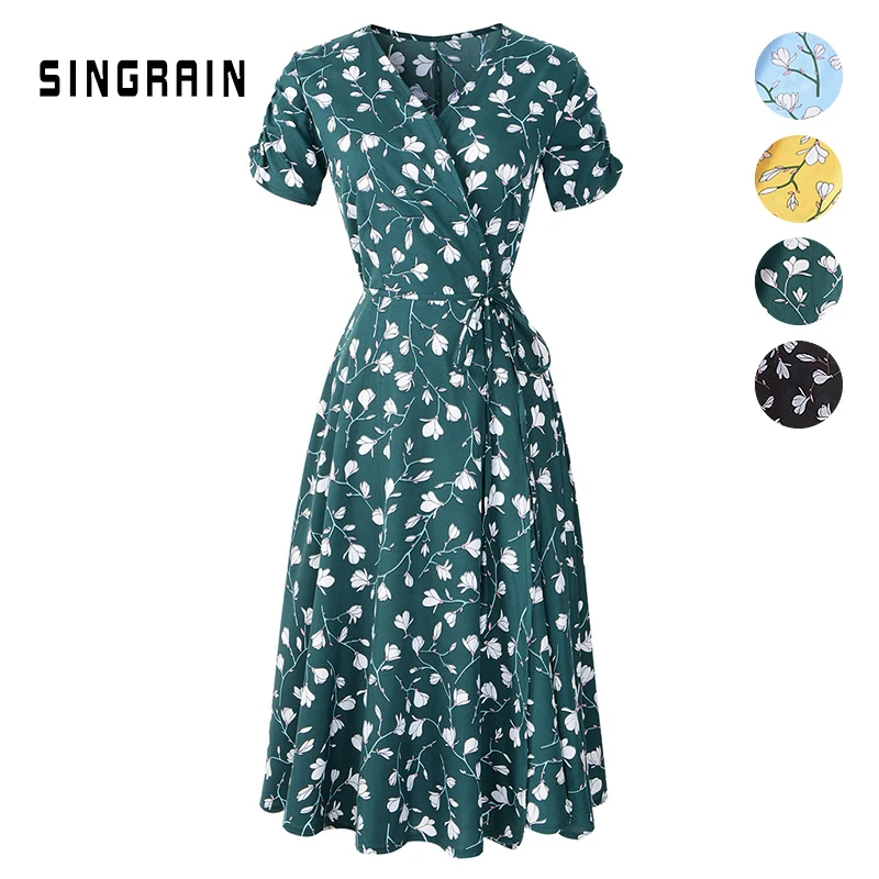 SINGRAIN New Summer Print Floral Women V Neck Short Sleeves Chiffon Bohemian Dresses Beach Midi Female Wrap Long Dress
SINGRAIN New Summer Print Floral Women V Neck Short Sleeves Chiffon Bohemian Dresses Beach Midi Female Wrap Long Dress