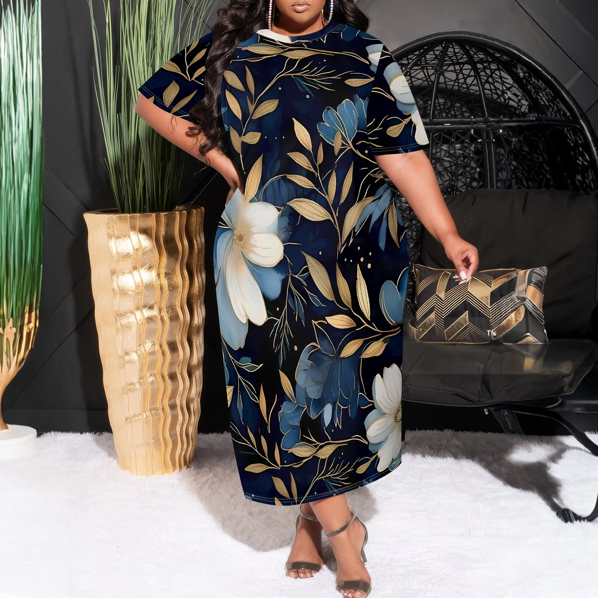 Plus Size Pullover Sexy Short Sleeve Neck Loose Long Dress for Women Fashion Printed Summer Casual Maxi Dresses with pockets
Plus Size Pullover Sexy Short Sleeve Neck Loose Long Dress for Women Fashion Printed Summer Casual Maxi Dresses with pockets