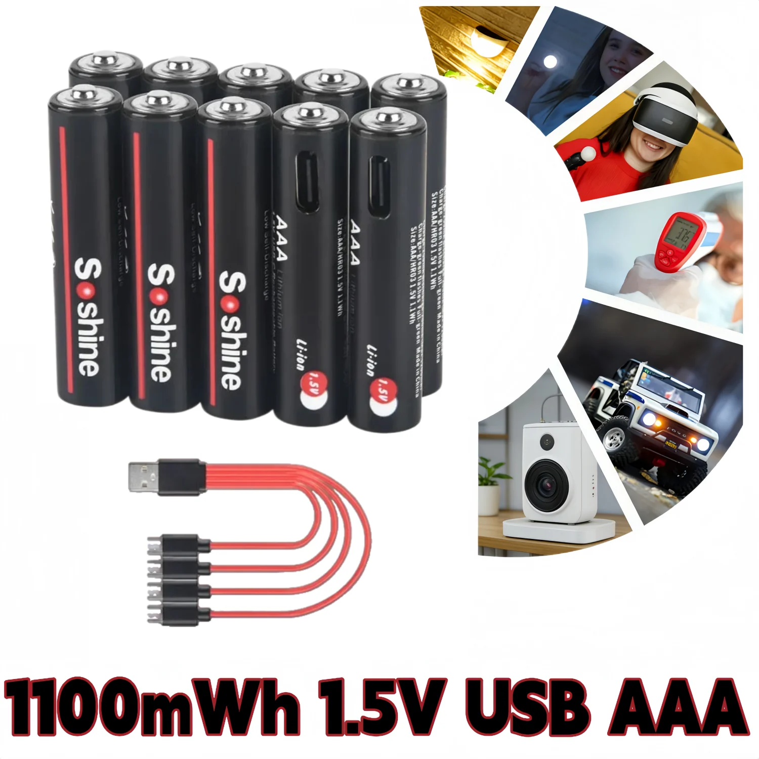 1.5V AAA 1100mWh USB Rechargeable Lithium Batteries 4-20 Pcs Lithium Li-ion Battery with 4-in-1 USB Cable for Flashlight Camera
1.5V AAA 1100mWh USB Rechargeable Lithium Batteries 4-20 Pcs Lithium Li-ion Battery with 4-in-1 USB Cable for Flashlight Camera