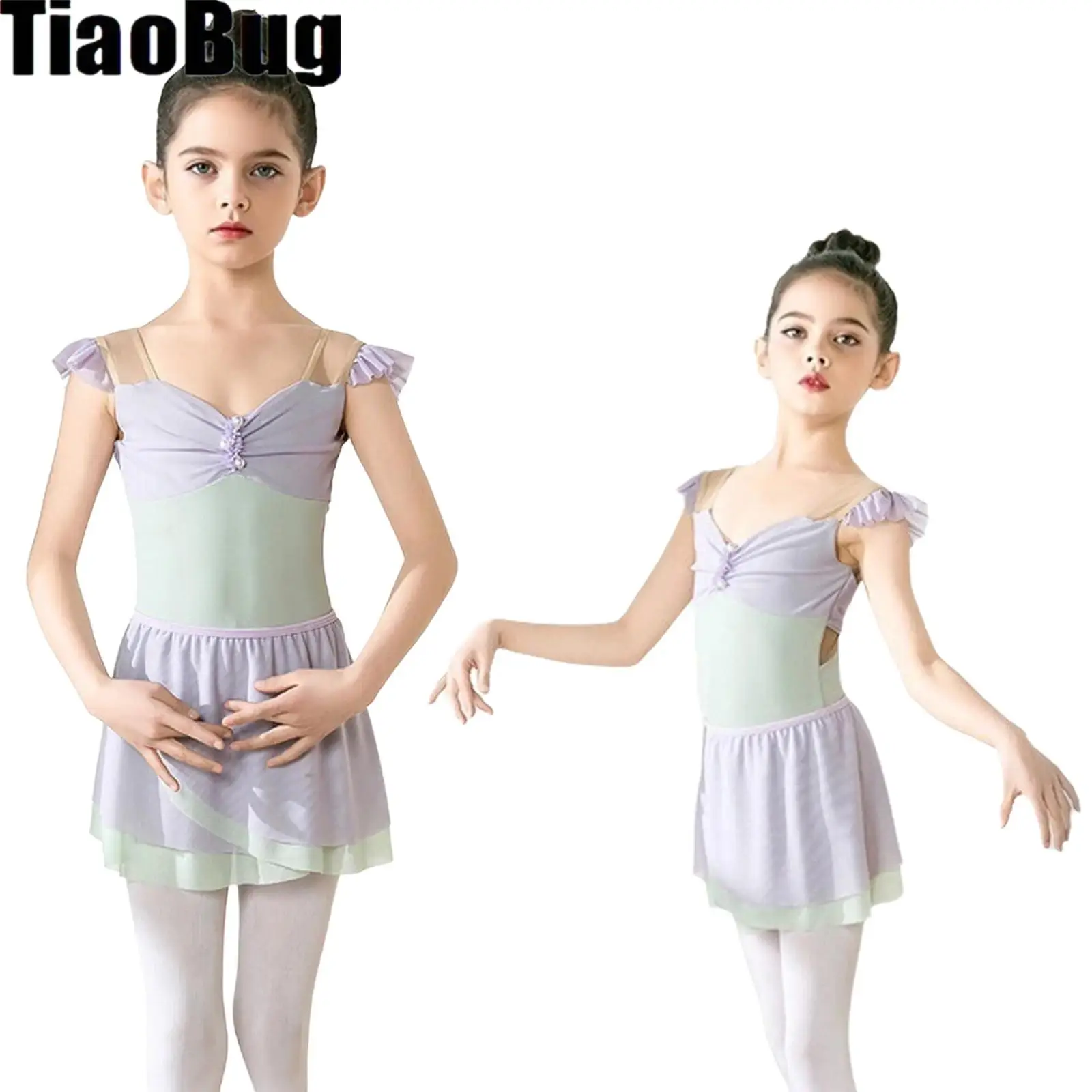 Kids Girls Patchwork Ballet Outfit Ruffle Sleeve V-back Mesh Color Block Ruched Leotard with Skirt for Dance Performance
Kids Girls Patchwork Ballet Outfit Ruffle Sleeve V-back Mesh Color Block Ruched Leotard with Skirt for Dance Performance