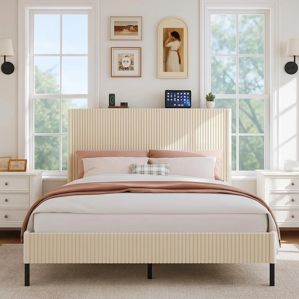 Bed Frame Upholstered Platform - Metal Bed Frame with Headboard USB/Type-C Charging and LED Lighting No Box Spring Needed
Bed Frame Upholstered Platform - Metal Bed Frame with Headboard USB/Type-C Charging and LED Lighting No Box Spring Needed