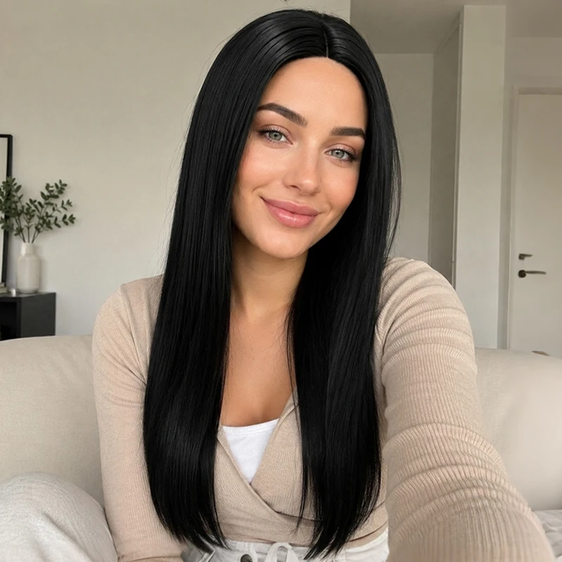 Simple and sophisticated 28-inch black synthetic wig, perfect for an elegant and trendy everyday street style for young women.
Simple and sophisticated 28-inch black synthetic wig, perfect for an elegant and trendy everyday street style for young women.