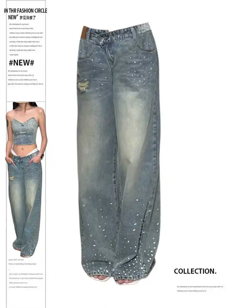 Women's Low Rise Baggy Jeans Y2k Japanese Rhinestone Wide fit Denim Pants Harajuku Cowboy American Retro High Street 2000s New
Women's Low Rise Baggy Jeans Y2k Japanese Rhinestone Wide fit Denim Pants Harajuku Cowboy American Retro High Street 2000s New