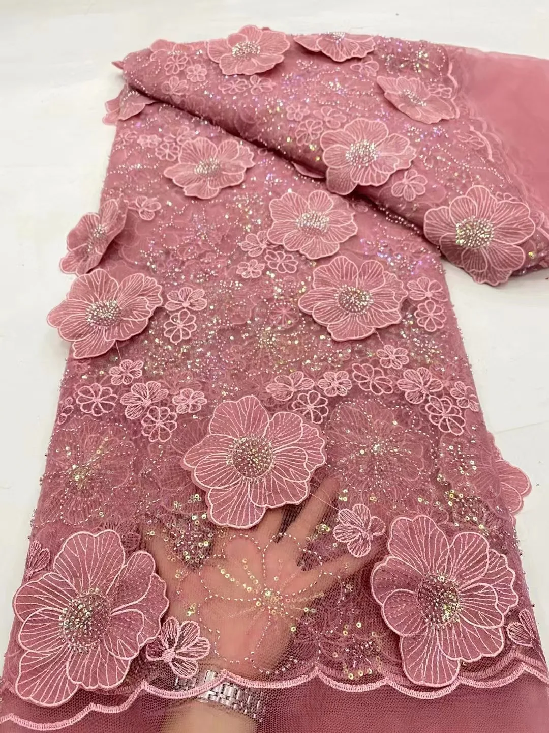 French Lace Material 2024 High Quality Embroidery Tulle 3D Mesh Lace Fabric With Beads For Nigeria Wedding Dress
French Lace Material 2024 High Quality Embroidery Tulle 3D Mesh Lace Fabric With Beads For Nigeria Wedding Dress