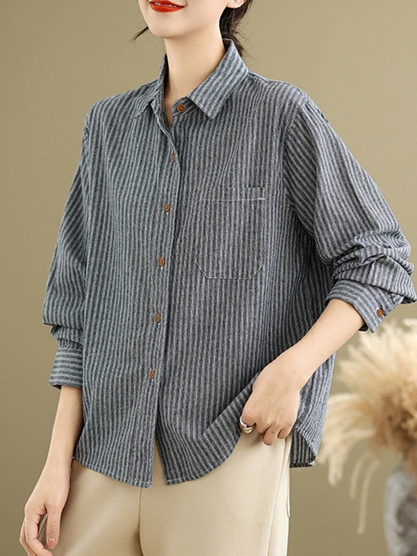 Women's Casual Striped Shirt Long Sleeve Base Layer Top Spring Autumn New Style Vintage Loose Fit Breathable Slimming Effect
Women's Casual Striped Shirt Long Sleeve Base Layer Top Spring Autumn New Style Vintage Loose Fit Breathable Slimming Effect