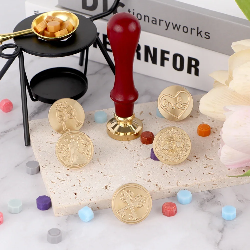 Wedding Wax Stamp Set, 6 Removable Brass Stamp Heads And 1 Red Beech Wooden Handle For Decorating Wedding Invitations
Wedding Wax Stamp Set, 6 Removable Brass Stamp Heads And 1 Red Beech Wooden Handle For Decorating Wedding Invitations