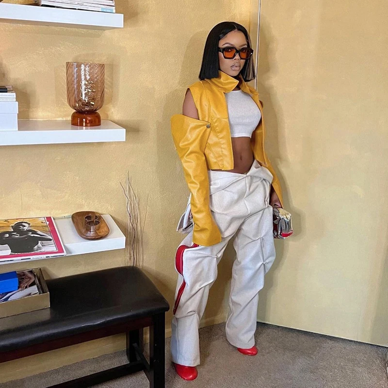 Women PU Hipster Crop Jacket Hollow Long Sleeve Cardigan Autumn Wild Basic Streetwear Patchwork Stripe Y2K Trend Coat
Women PU Hipster Crop Jacket Hollow Long Sleeve Cardigan Autumn Wild Basic Streetwear Patchwork Stripe Y2K Trend Coat