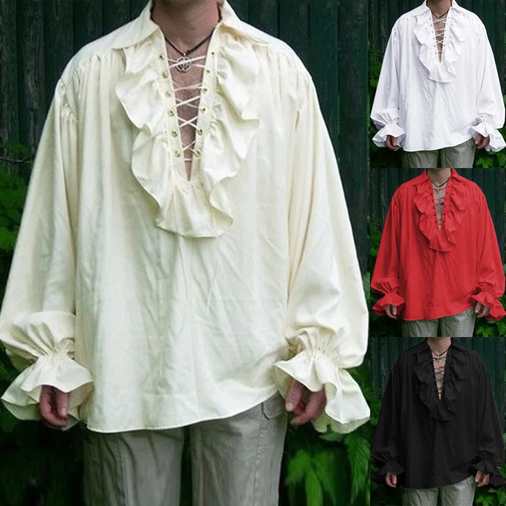 New retro men's solid color shirt lapel pleated puff sleeve top
New retro men's solid color shirt lapel pleated puff sleeve top