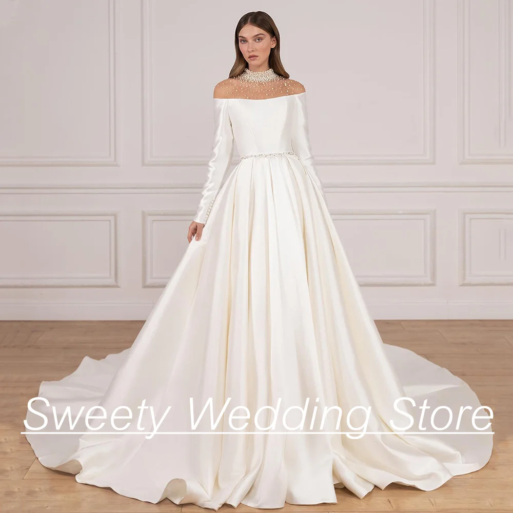 Modern Wedding Dresses for Women Vestidos De Novia High Neck Long Sleeves Beading Satin A Line Bridal Gown with Pocket
Modern Wedding Dresses for Women Vestidos De Novia High Neck Long Sleeves Beading Satin A Line Bridal Gown with Pocket