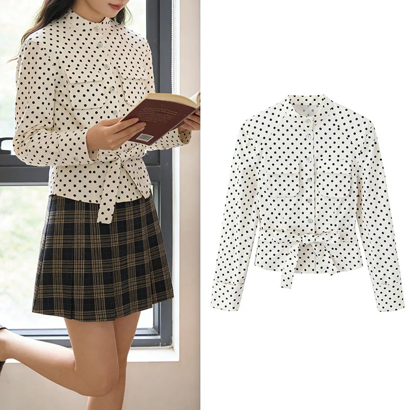 Polka Dot Utility Jacket Women Stand Collar Long Sleeve Belted Waist Pocket Detail Vintage Casual Top
Polka Dot Utility Jacket Women Stand Collar Long Sleeve Belted Waist Pocket Detail Vintage Casual Top