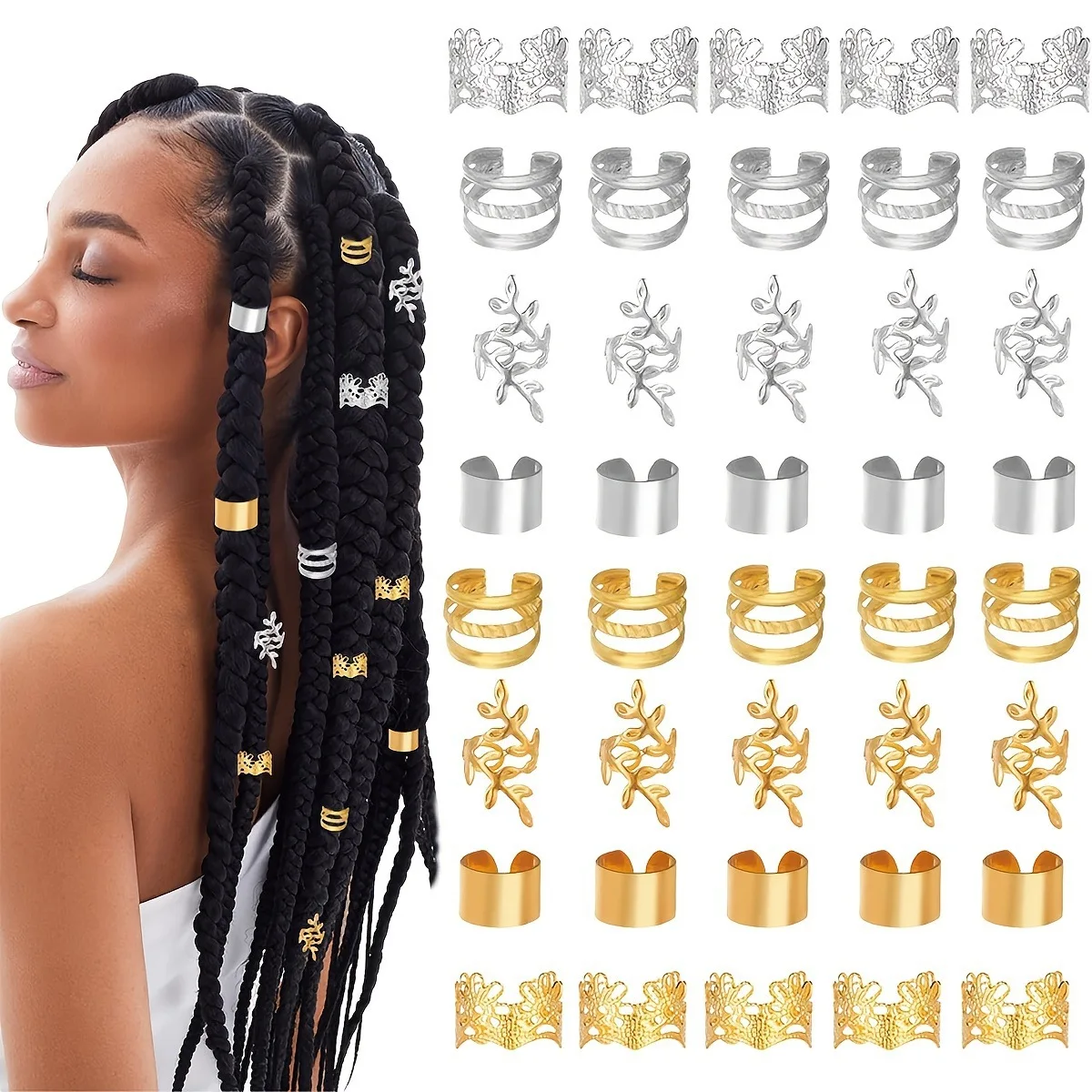 40 Pcs Dreadlock Hair Accessory Set Electroplated Gold Silver Color Extension Ring Decoration Kit
40 Pcs Dreadlock Hair Accessory Set Electroplated Gold Silver Color Extension Ring Decoration Kit