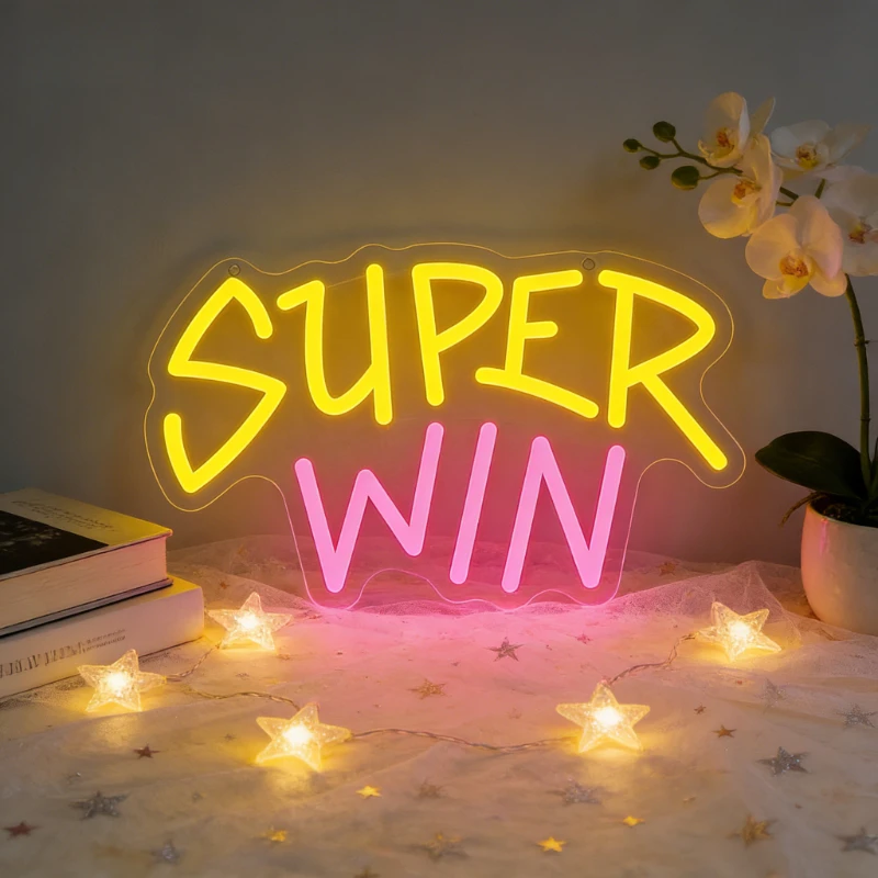 Super Win Neon Sign LED Night Light USB Colorful Wall Art Desk Lamp for Bedroom Game Room Kids Room Sports Bar Home Decor Gift
Super Win Neon Sign LED Night Light USB Colorful Wall Art Desk Lamp for Bedroom Game Room Kids Room Sports Bar Home Decor Gift