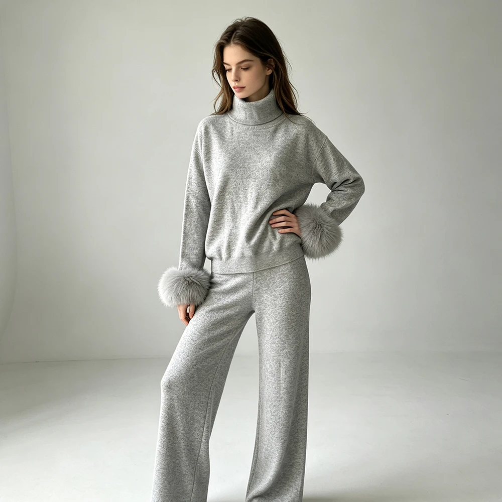 Jxwatcher Autumn Women's Sweaters Knitwear Real Fox Fur Cuffs Ladies Fashion Loose Sweater Set High Quality Wool Blend Pullover
Jxwatcher Autumn Women's Sweaters Knitwear Real Fox Fur Cuffs Ladies Fashion Loose Sweater Set High Quality Wool Blend Pullover