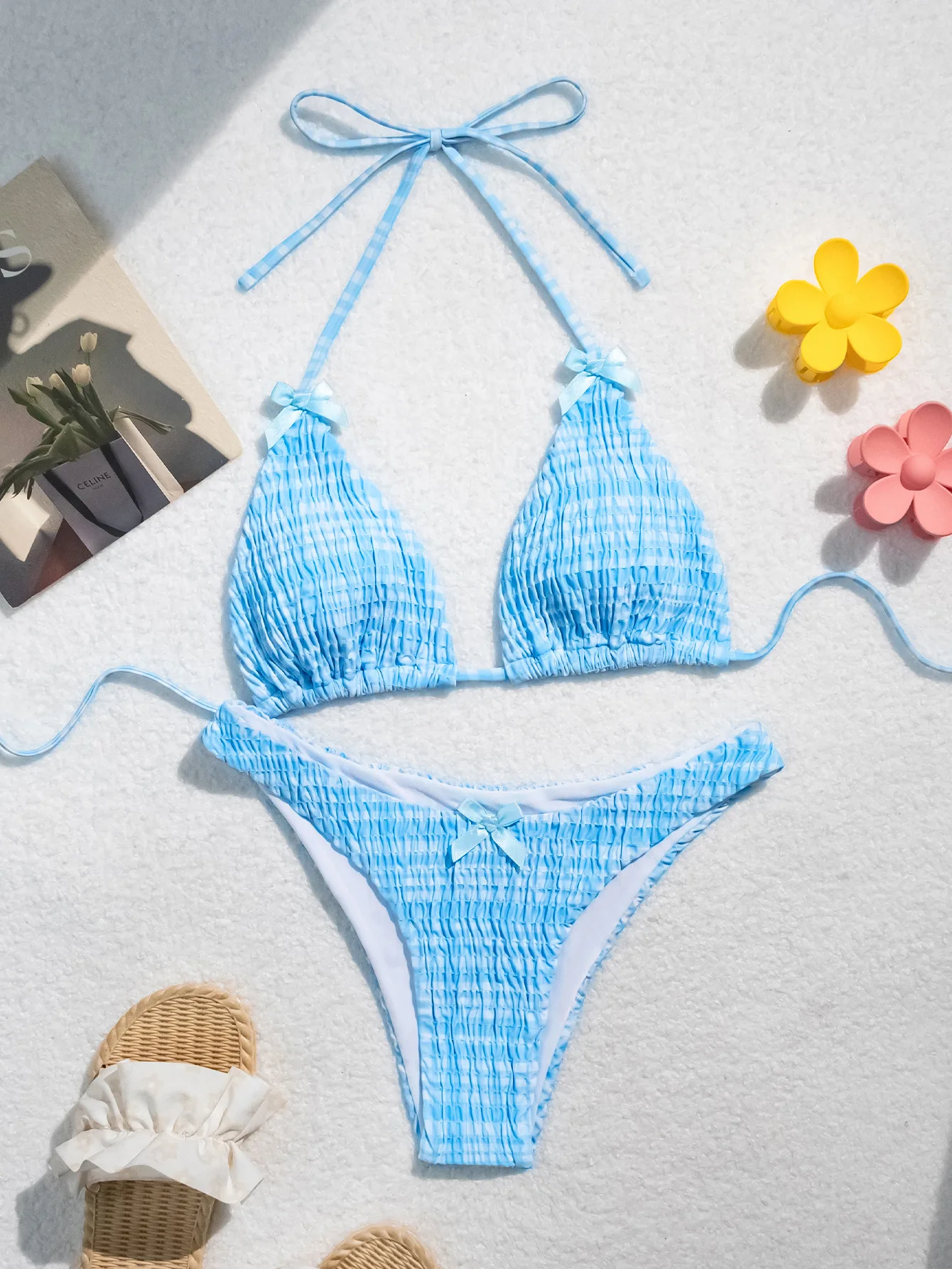 sexy wrinkled blue plaid print bikinis sets two pieces bow tie thong halter swimsuits beachwear bathing suit swimwear biquini
sexy wrinkled blue plaid print bikinis sets two pieces bow tie thong halter swimsuits beachwear bathing suit swimwear biquini