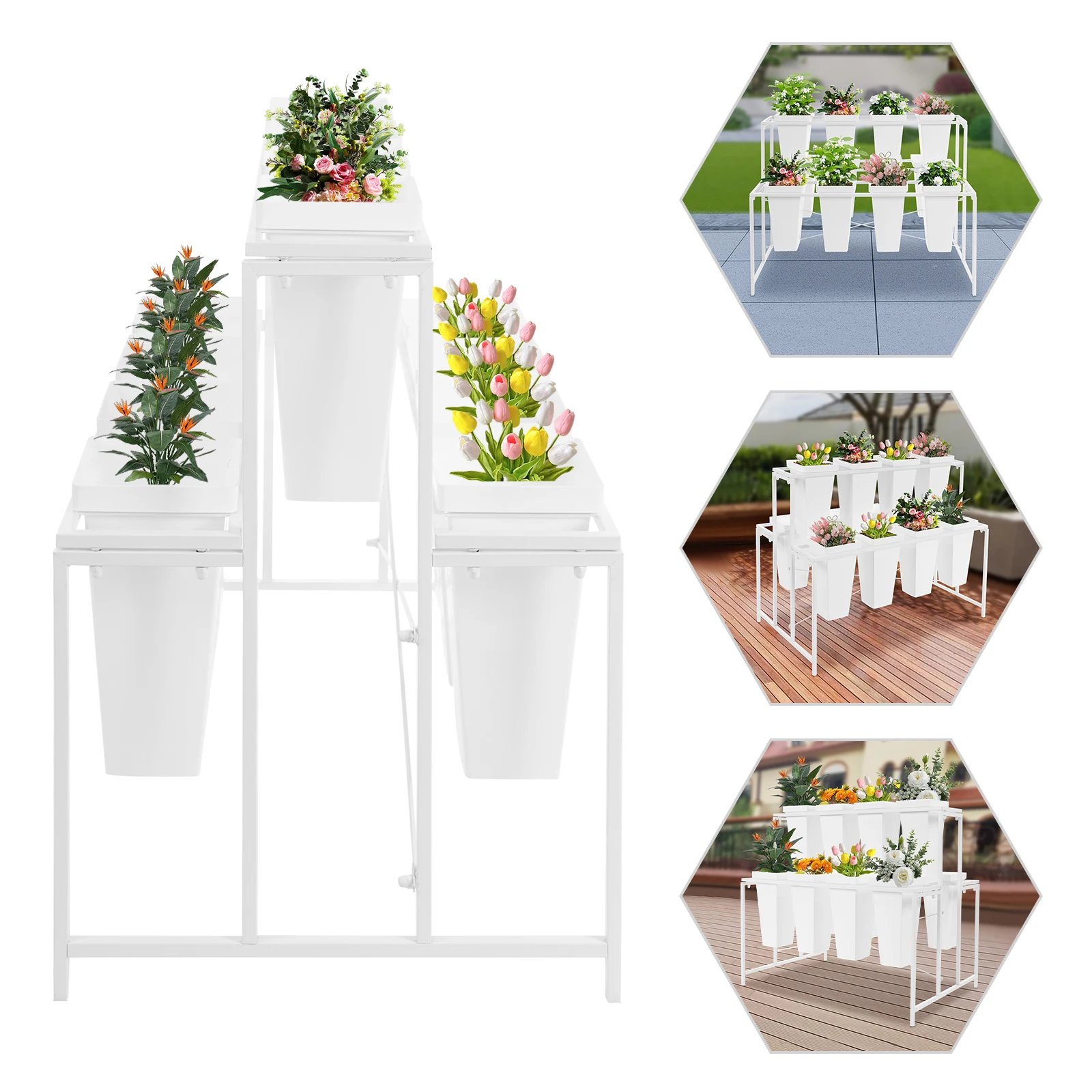 Metal Flower Display Stand 12 Buckets, 3 Tier Plant Stand Stepped 100x59cm, Holds 55lbs for Shop Garden
Metal Flower Display Stand 12 Buckets, 3 Tier Plant Stand Stepped 100x59cm, Holds 55lbs for Shop Garden
