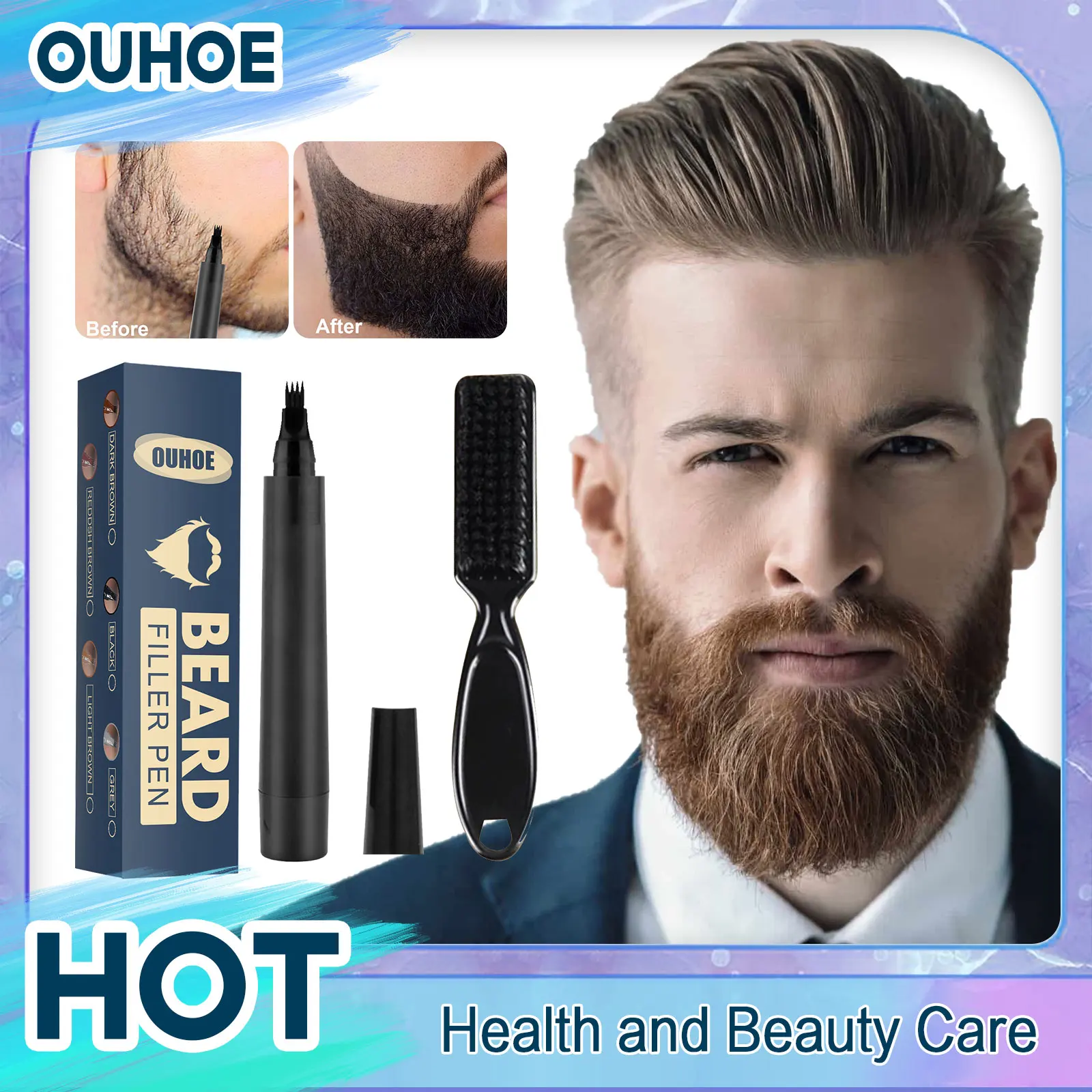 Beard Filler Pen Forked Four-Head Waterproof Repair Moustache Styling Black Dark Brown Hair Enhancer Tint Shape Tool with Brush
Beard Filler Pen Forked Four-Head Waterproof Repair Moustache Styling Black Dark Brown Hair Enhancer Tint Shape Tool with Brush