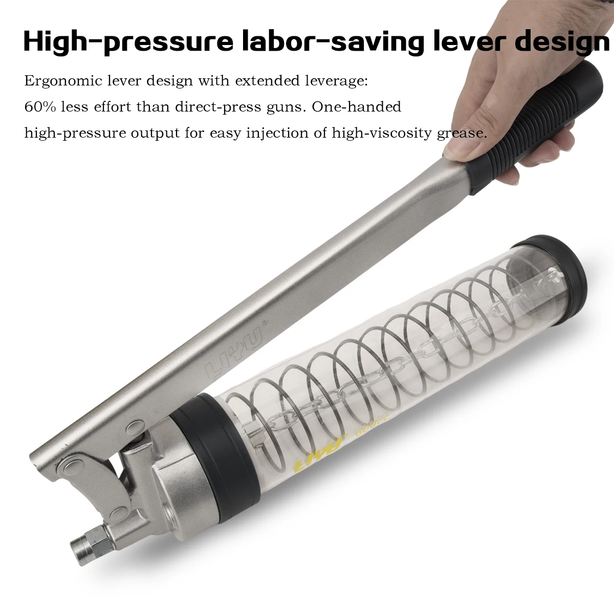 600cc High Pressure Manual Grease Gun Transparent Zipper-Type for Car Truck Forklift Machinery Lubrication
600cc High Pressure Manual Grease Gun Transparent Zipper-Type for Car Truck Forklift Machinery Lubrication