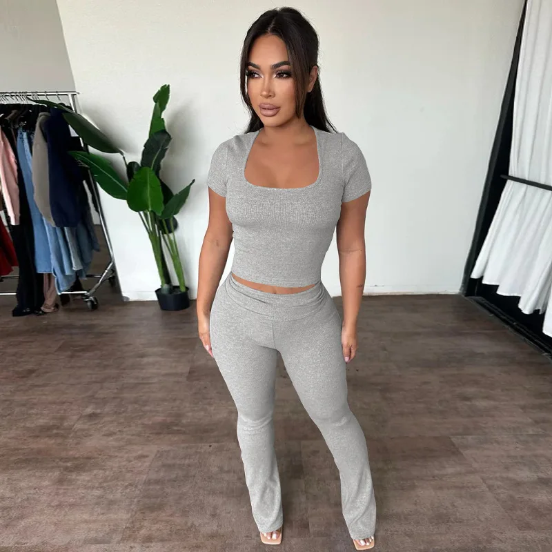 Soild Casual 2 Piece Set Women Tracksuit Short Sleeve O-Neck Crop Tops Ruched Waist Flare Pants Summer Sporty Basic Outfits
Soild Casual 2 Piece Set Women Tracksuit Short Sleeve O-Neck Crop Tops Ruched Waist Flare Pants Summer Sporty Basic Outfits