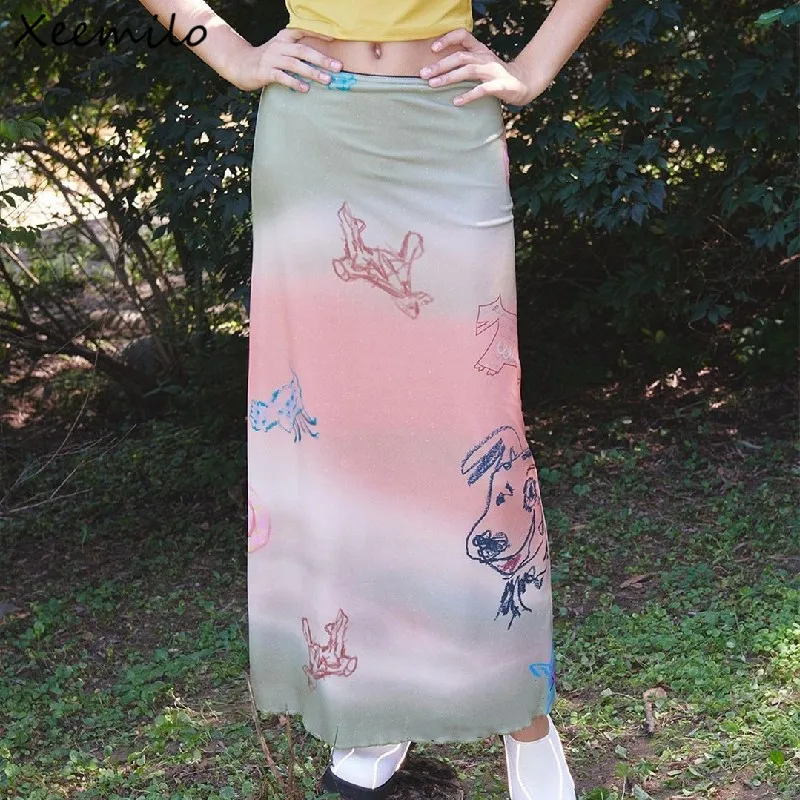 Xeemilo Cartoon Print Colorful Long Skirt Korean Fashion High-waist Straight Hip Skirts Summer Casual Streetwear Gradient Dress
Xeemilo Cartoon Print Colorful Long Skirt Korean Fashion High-waist Straight Hip Skirts Summer Casual Streetwear Gradient Dress