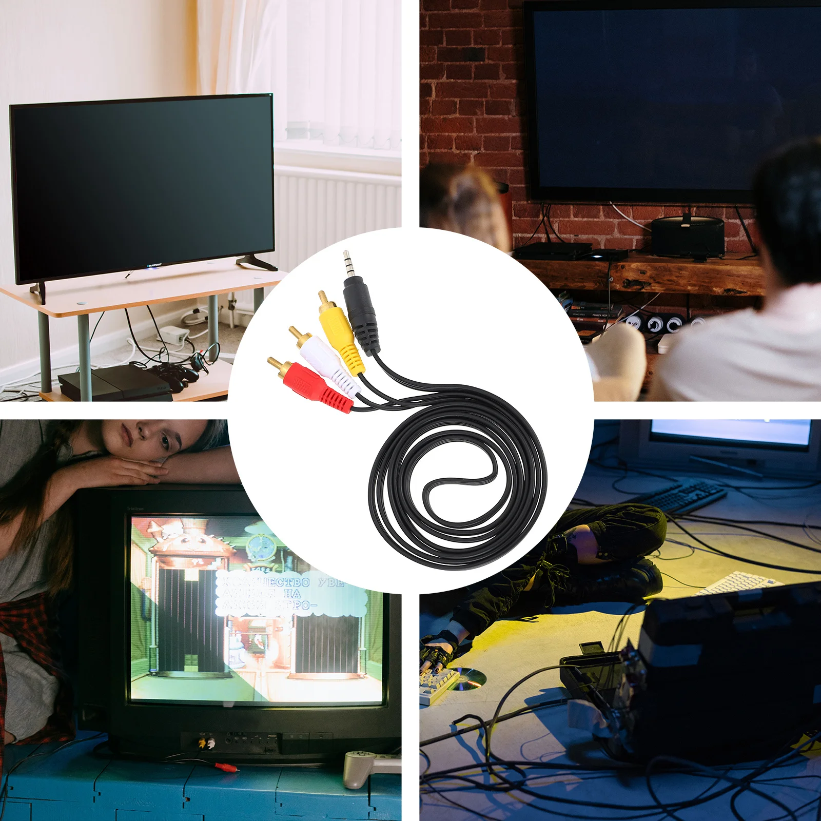 2Pcs Audio Video Cable 3.5mm to 3Rca Aux Cord for System Connecting and Speakers Loud Treble Mellow Bass Rich
2Pcs Audio Video Cable 3.5mm to 3Rca Aux Cord for System Connecting and Speakers Loud Treble Mellow Bass Rich