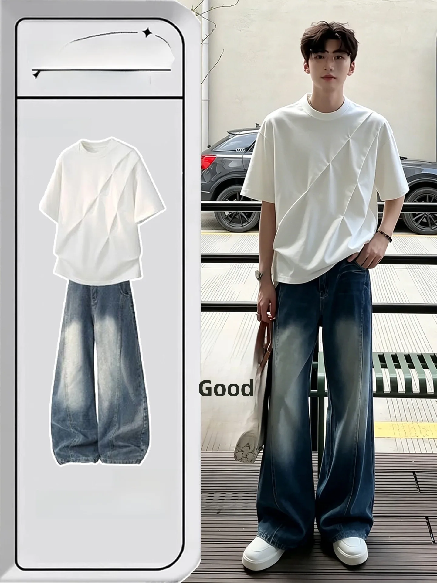 Cleanfit American Deconstructed T-Shirt Set High Street Knife Jeans Trendy Brand Men's Two-Piece Set Summer Casual Sportswear
Cleanfit American Deconstructed T-Shirt Set High Street Knife Jeans Trendy Brand Men's Two-Piece Set Summer Casual Sportswear