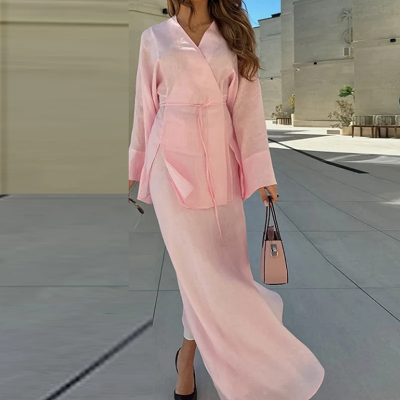 Sexy Ladies V Neck Long Sleeved Top and Skirt Outfit Elegant Solid Color Commuter Suit 2025 Spring Summer Street Loose Two Piece
Sexy Ladies V Neck Long Sleeved Top and Skirt Outfit Elegant Solid Color Commuter Suit 2025 Spring Summer Street Loose Two Piece