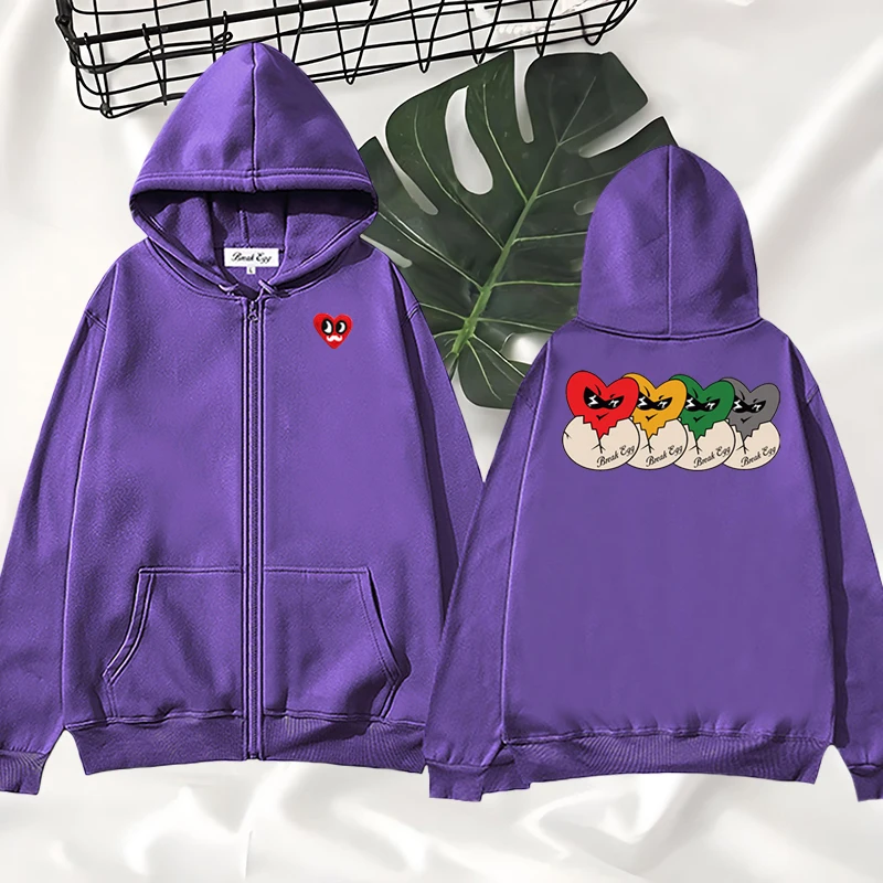 Broken Egg Four Brothers Cute Printing Women Zipper Hoodie Polyester Red Eyes Beard Heart Embroidery Pocket Autumn Loose Sweater
Broken Egg Four Brothers Cute Printing Women Zipper Hoodie Polyester Red Eyes Beard Heart Embroidery Pocket Autumn Loose Sweater