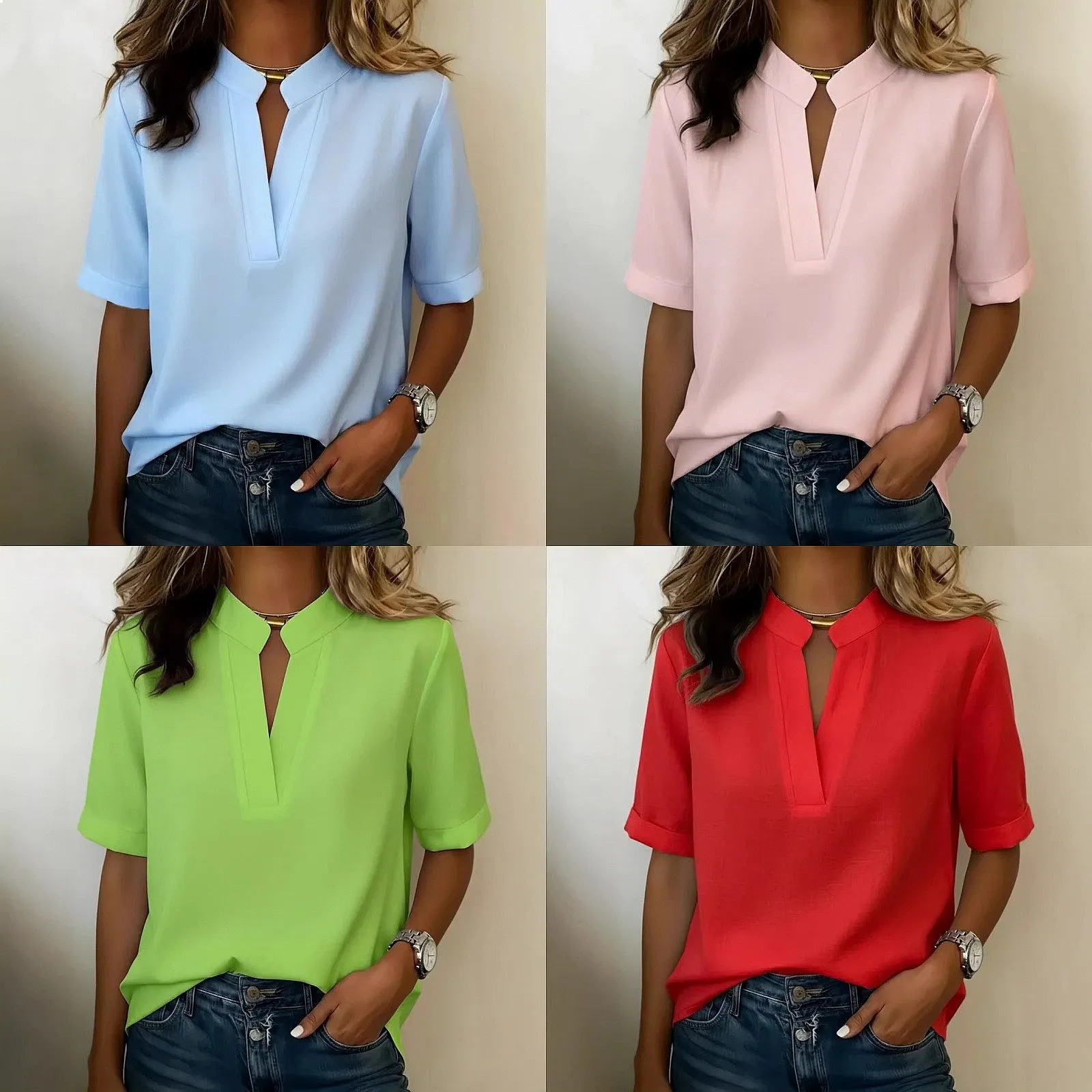 2026 Spring Summer Women Casual V Neck Loose Blouse Tee Shirt Top
2026 Spring Summer Women Casual V Neck Loose Blouse Tee Shirt Top