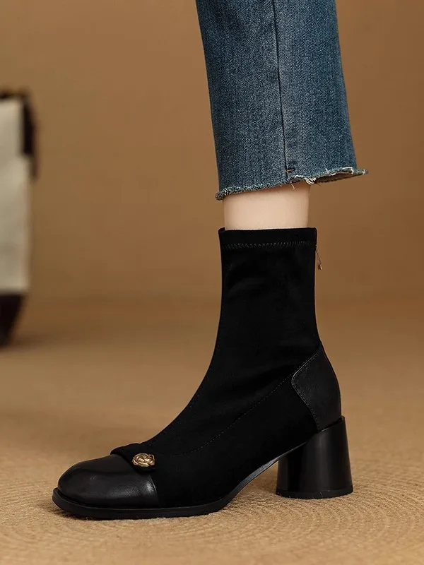 Retro Leather Chunky Heel Slim Boots Women's High Heel Faux Suede Patchwork Camellia Back Zip Short Boots Autumn Winter Marti...
Retro Leather Chunky Heel Slim Boots Women's High Heel Faux Suede Patchwork Camellia Back Zip Short Boots Autumn Winter Marti...