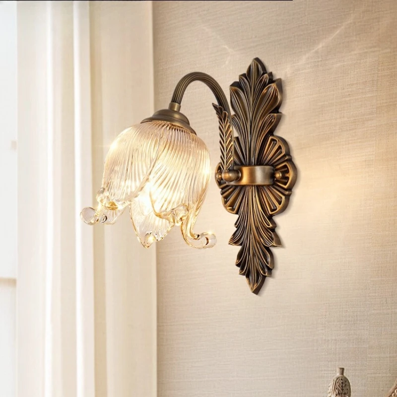 French Glass Flower Bedroom Bedside Wall Lamp LED Living Room Background Staircase Medieval European All-copper Retro Wall Light
French Glass Flower Bedroom Bedside Wall Lamp LED Living Room Background Staircase Medieval European All-copper Retro Wall Light