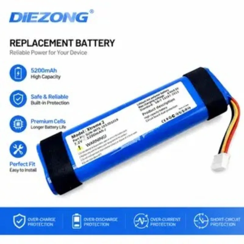 Battery for JBL Xtreme 2 Xtreme2 Original 5200mAh SUN-INTE-103 2INR19/66-2 ID1019 Wireless Bluetooth Speaker Batteriea in Stock
Battery for JBL Xtreme 2 Xtreme2 Original 5200mAh SUN-INTE-103 2INR19/66-2 ID1019 Wireless Bluetooth Speaker Batteriea in Stock