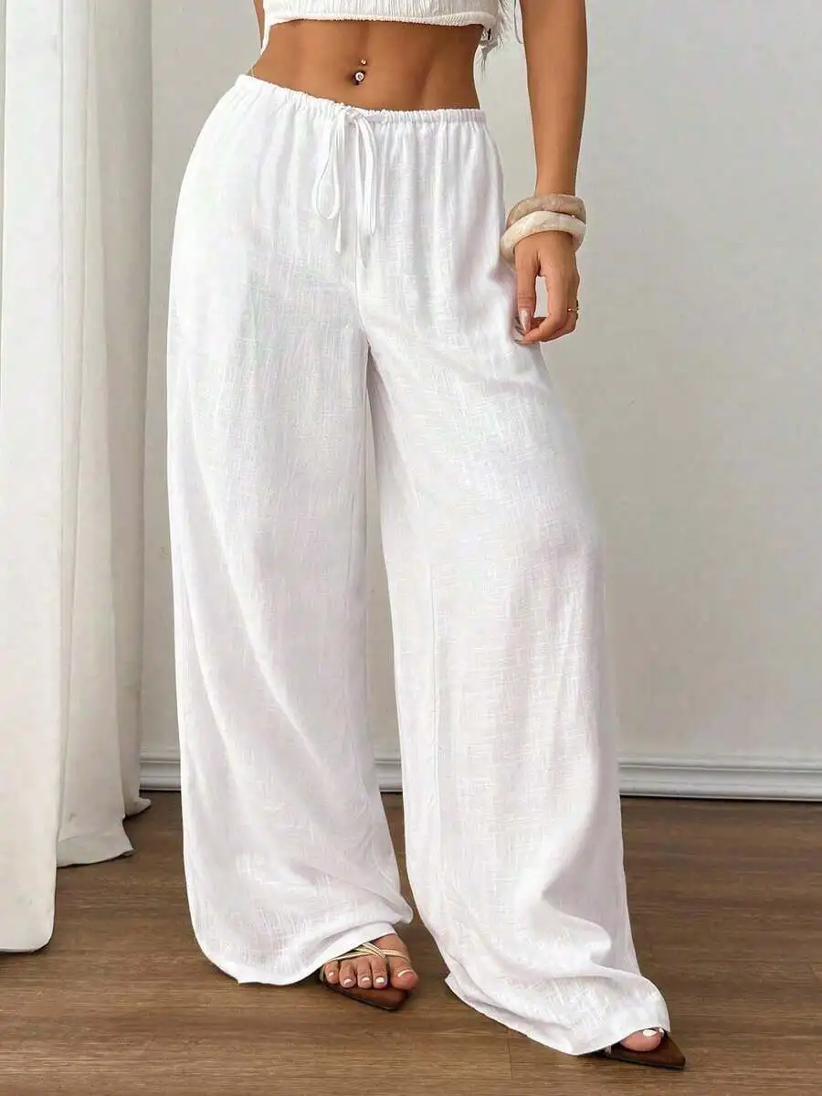 White Linen Loose Wide Leg Pants For Women Casual Beach Trousers
White Linen Loose Wide Leg Pants For Women Casual Beach Trousers