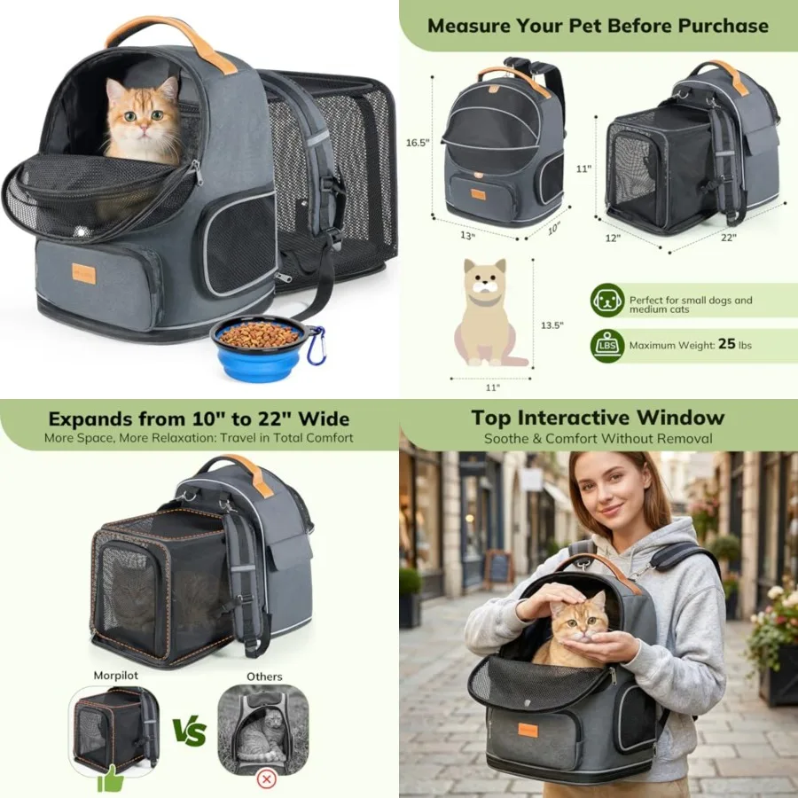 Expandable Cat Carrier Backpack for Small Dogs and Cats Up to 25lbs, Breathable Mesh Pet Travel Backpack with Safety Leash, Fol
Expandable Cat Carrier Backpack for Small Dogs and Cats Up to 25lbs, Breathable Mesh Pet Travel Backpack with Safety Leash, Fol
