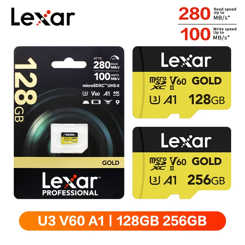 Lexar GOLD Professional 128GB 256GB A1 C10 U3 C10 SD Card High speed memory card MicroSDXC 4K TF Card for Camera Switch
Lexar GOLD Professional 128GB 256GB A1 C10 U3 C10 SD Card High speed memory card MicroSDXC 4K TF Card for Camera Switch