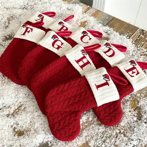 Christmas Socks Knitting Snowflake Letter Stocking Christmas Decoration For Home 2024 Xmas Tree Ornament Gift Navidad Natal 2025