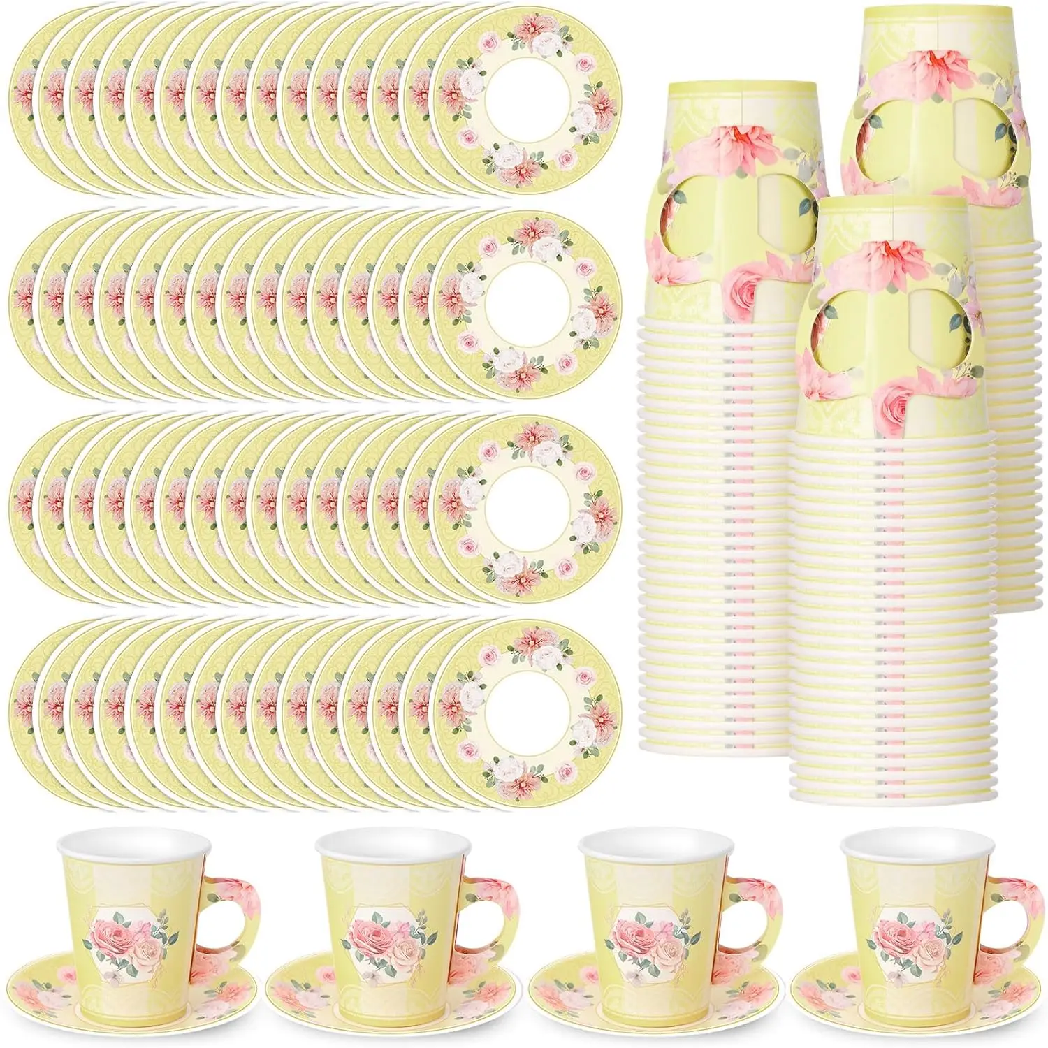100 Pcs Disposable Tea Party Decorations 9 oz Floral Paper Tea Cups and Saucers Disposable Teacups with Handle for Mothe
100 Pcs Disposable Tea Party Decorations 9 oz Floral Paper Tea Cups and Saucers Disposable Teacups with Handle for Mothe