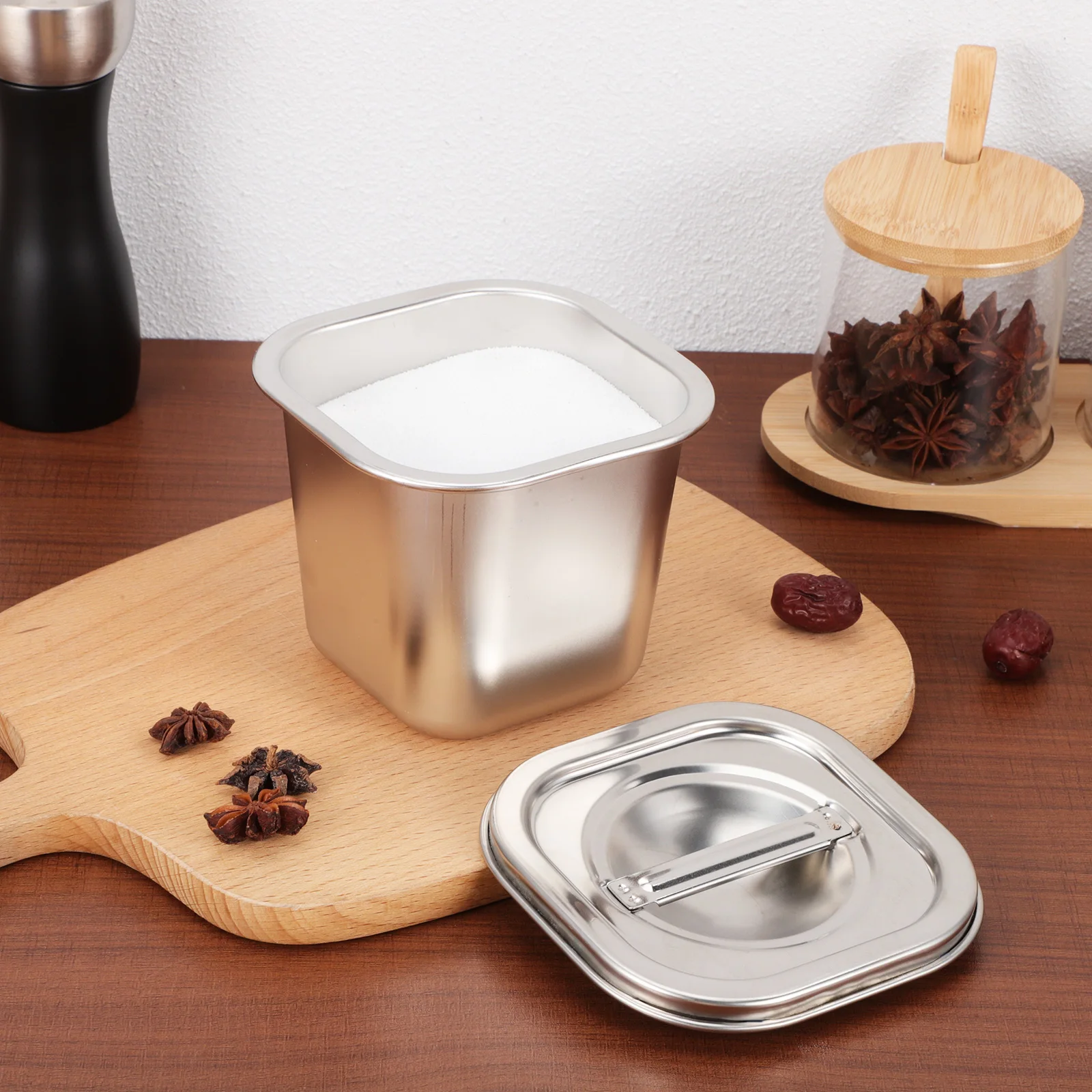 Stainless Steel Square Container 12cm Spice Seasoning Box Condiment Jar with Lid Kitchen Organizer Storage Solution
Stainless Steel Square Container 12cm Spice Seasoning Box Condiment Jar with Lid Kitchen Organizer Storage Solution