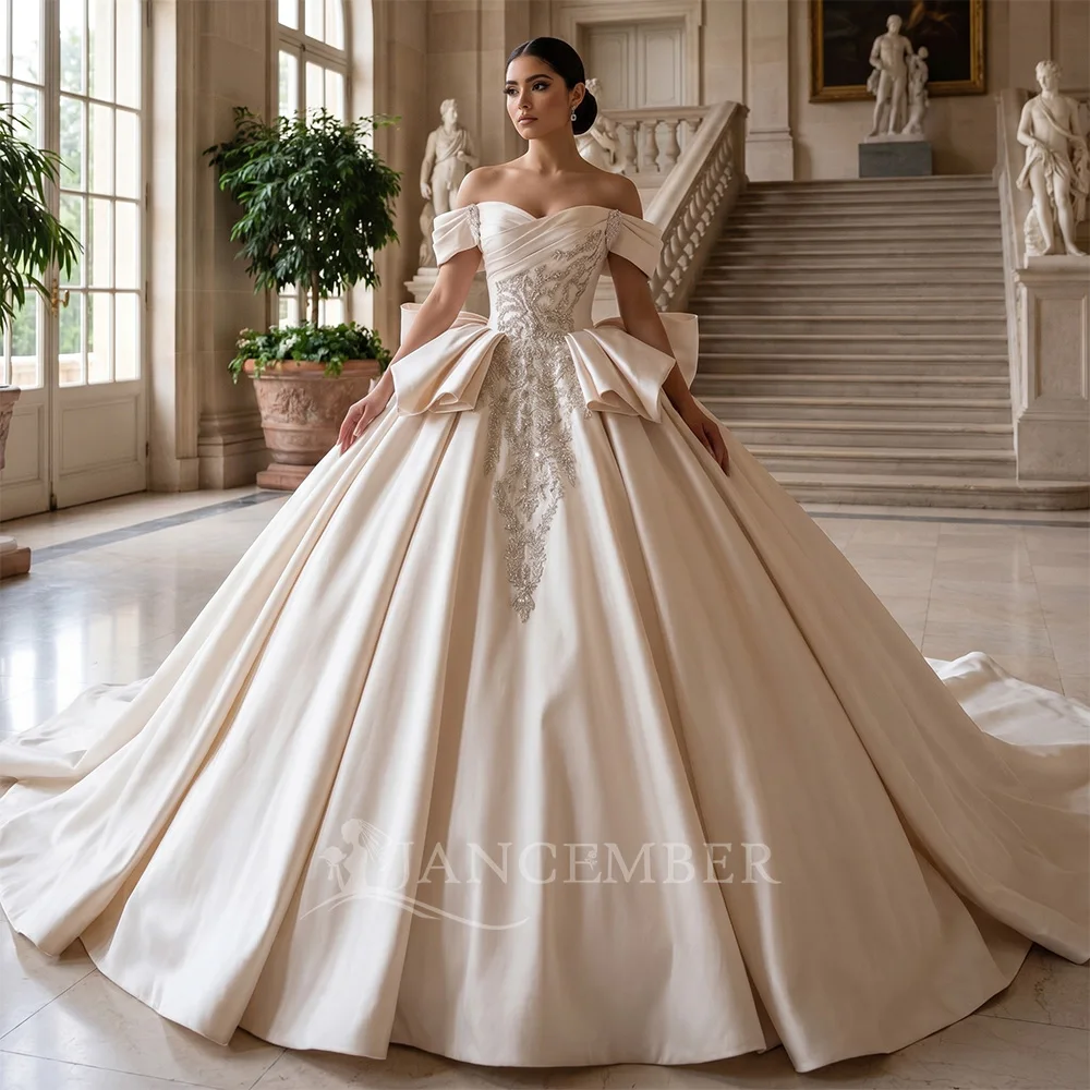 Customzied Elegant Satin Shinny Lace Ball Gown Wedding Dress Court Train Short Sleeves Bridal Gown vestidos de novia boda
Customzied Elegant Satin Shinny Lace Ball Gown Wedding Dress Court Train Short Sleeves Bridal Gown vestidos de novia boda