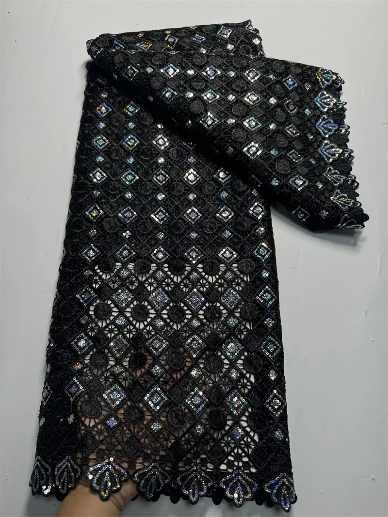 Black African Guipure Cord Lace Fabric With Sequins High Quality Nigerian Water Soluble Dress Material Dentelle Africain ZW68
Black African Guipure Cord Lace Fabric With Sequins High Quality Nigerian Water Soluble Dress Material Dentelle Africain ZW68