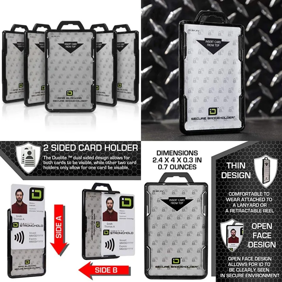 Pack of 5 - RFID Blocking Secure Badge Holder - Duolite 2 Card ID Holder - Poly Carbonate - Heavy Duty Plastic ID Badge Holder
Pack of 5 - RFID Blocking Secure Badge Holder - Duolite 2 Card ID Holder - Poly Carbonate - Heavy Duty Plastic ID Badge Holder