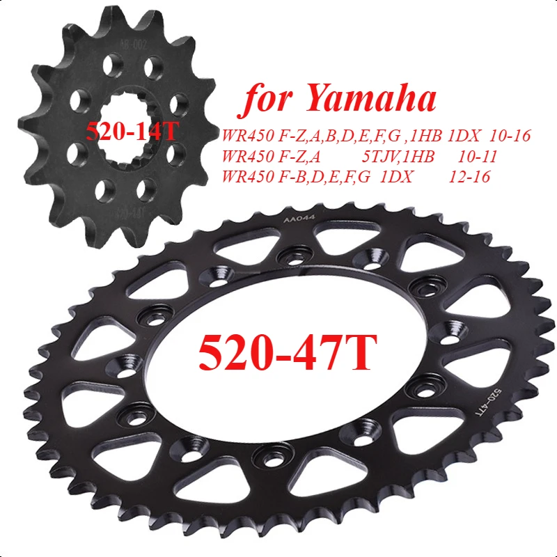 520 14T 47T Motorcycle Front Rear Sprocket Gear Wheel Cam for Yamaha WR450 2010-2016 WR 450
520 14T 47T Motorcycle Front Rear Sprocket Gear Wheel Cam for Yamaha WR450 2010-2016 WR 450