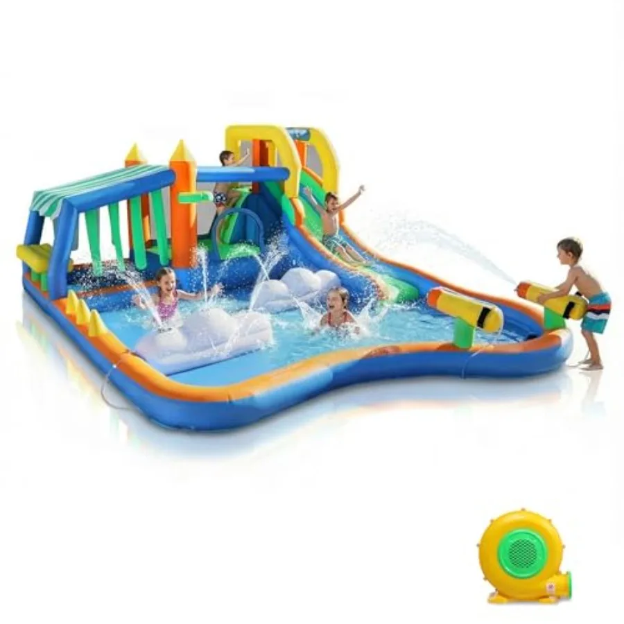 Outdoor inflatable bounce house with 750W blower PVC material blue and white color cloud spray water feature jumping area playh
Outdoor inflatable bounce house with 750W blower PVC material blue and white color cloud spray water feature jumping area playh