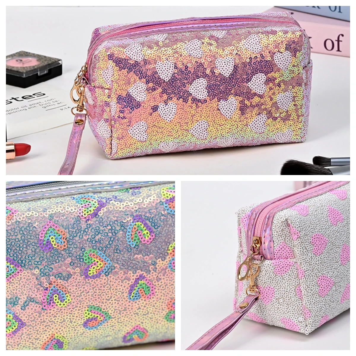 Большая вместительная косметичка с блестками в форме сердца, женская косметичка, органайзер для путешествий, студенческий пенал, канцелярская сумка
Большая вместительная косметичка с блестками в форме сердца, женская косметичка, органайзер для путешествий, студенческий пенал, канцелярская сумка