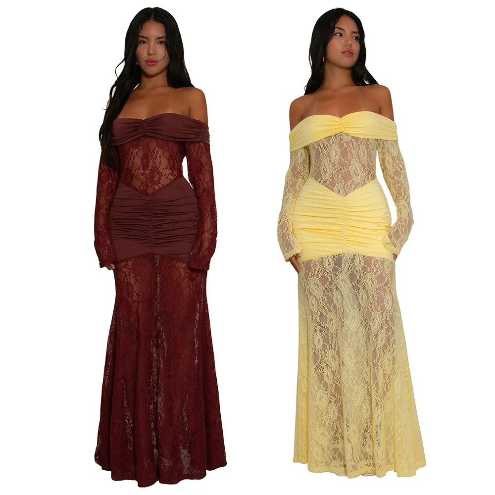 Sexy Nightclub Party Dance Gathering Club Banquet Solid-Color Elegant Lace Long Dress Fashionable Sexy Long-Sleeve Backless Fitt
Sexy Nightclub Party Dance Gathering Club Banquet Solid-Color Elegant Lace Long Dress Fashionable Sexy Long-Sleeve Backless Fitt