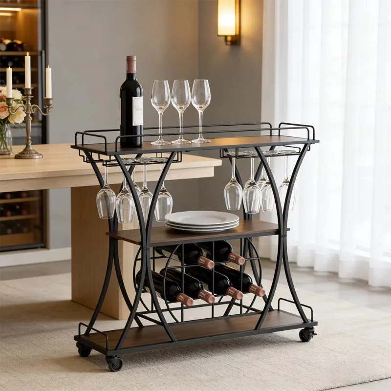 Modern Kitchen Trolley Bar Cart with Wine Rack Glass Holder 3 Shelves Metal & Wood Caster Wheels for Home Bar & Dining Room Use
Modern Kitchen Trolley Bar Cart with Wine Rack Glass Holder 3 Shelves Metal & Wood Caster Wheels for Home Bar & Dining Room Use