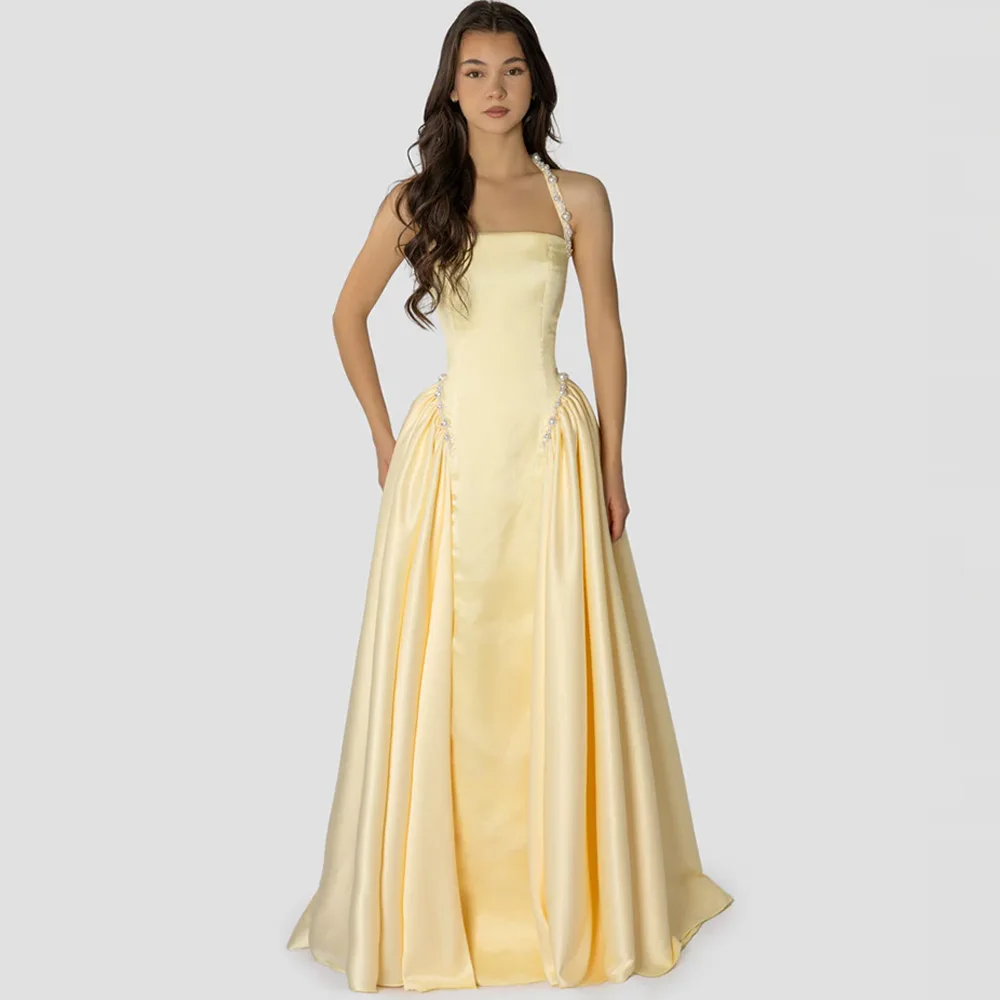 Yellow Delicate Halter Sleeveless Evening Dress Customized Beading A-Line Lace Up Back Party Gowns Elegant Pearls Prom Dress
Yellow Delicate Halter Sleeveless Evening Dress Customized Beading A-Line Lace Up Back Party Gowns Elegant Pearls Prom Dress
