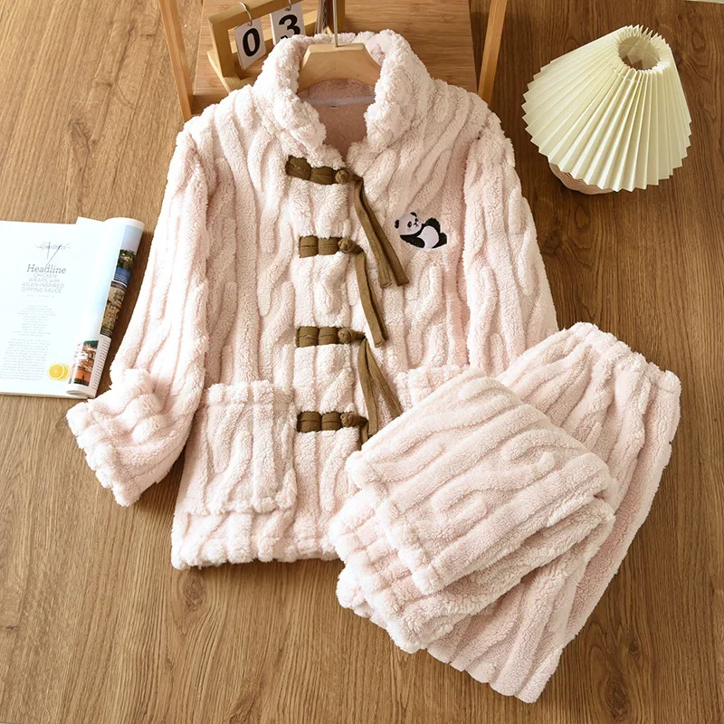 Flannel Warm Sleepwear For Winter Pajamas Women's Nightwear Embroidery Print Autumn Two Piece Set Home Suit Sleeping Pants
Flannel Warm Sleepwear For Winter Pajamas Women's Nightwear Embroidery Print Autumn Two Piece Set Home Suit Sleeping Pants