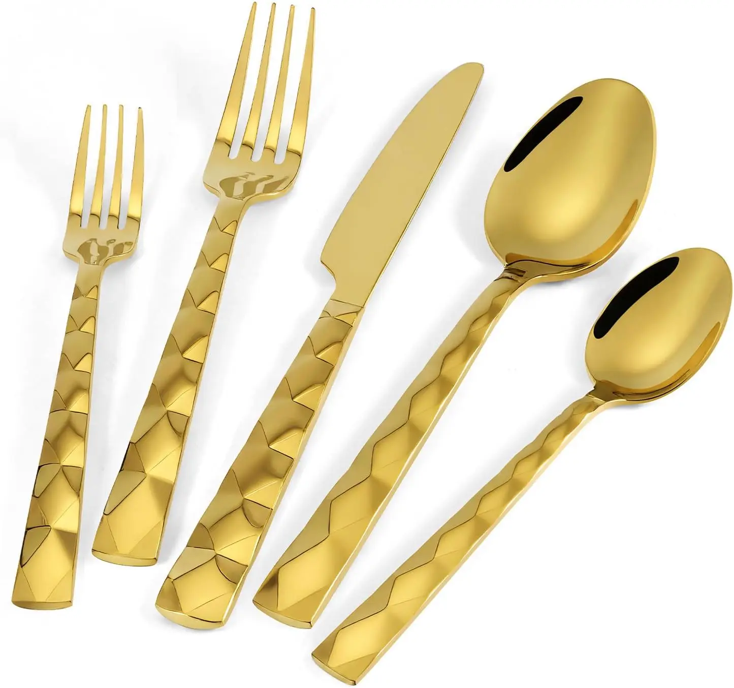 20-Piece Gold Flatware Set, 18/10 Stainless Steel, Diamond Cut, Mirror Finish, Dishwasher Safe, Service for 4
20-Piece Gold Flatware Set, 18/10 Stainless Steel, Diamond Cut, Mirror Finish, Dishwasher Safe, Service for 4